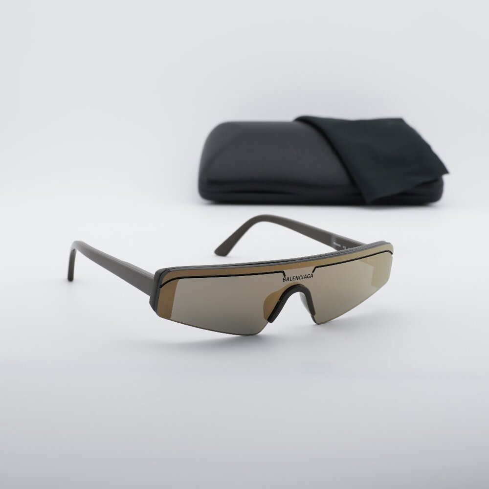 Balenciaga BB0003S 012 Shield Sunglasses - Brown / Bronze Mirror